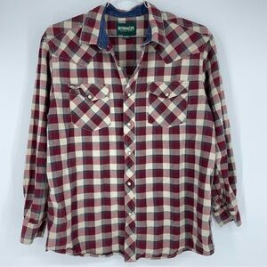 Outdoor Life Red Plaid Pearl Snap Western Shirt  100% Cotton Mens L Large